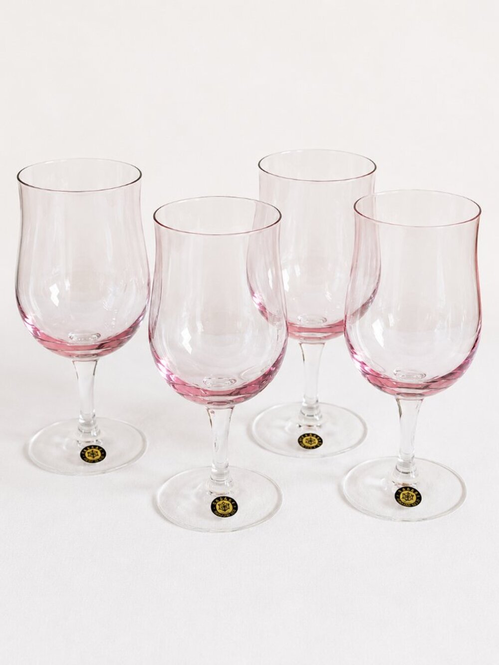 New vintage pink crystal wine glasses, Sasaki Japan Set 4 NEW Stemware w Box